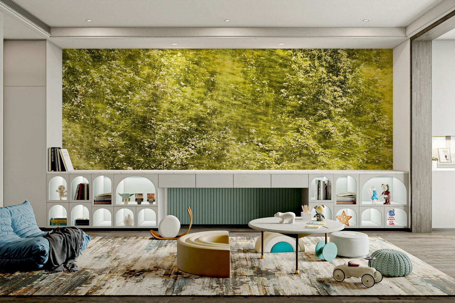 Lush Green Abstract Nature Art - Textured Blurred Landscape Print Wall Mural