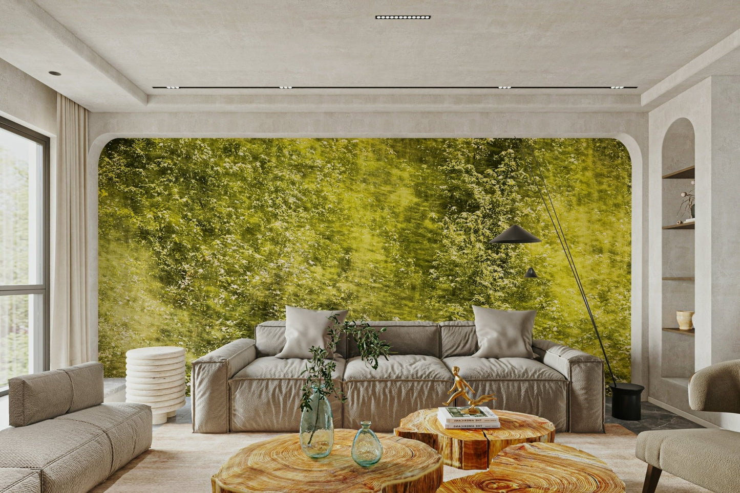 Lush Green Abstract Nature Art - Textured Blurred Landscape Print Wall Mural