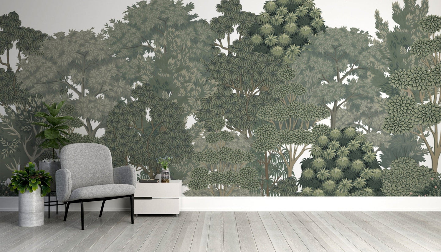 Green forest wallpaper with vibrant plants
