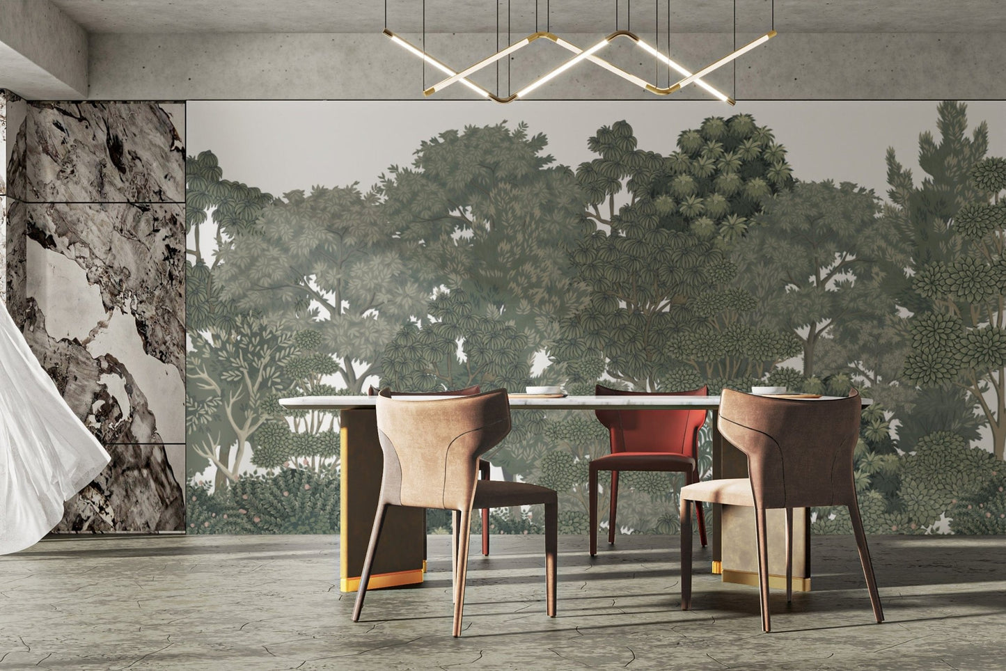 Lush green trees forest wallpaper mural
