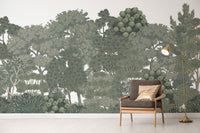 Nature-inspired green forest wall mural
