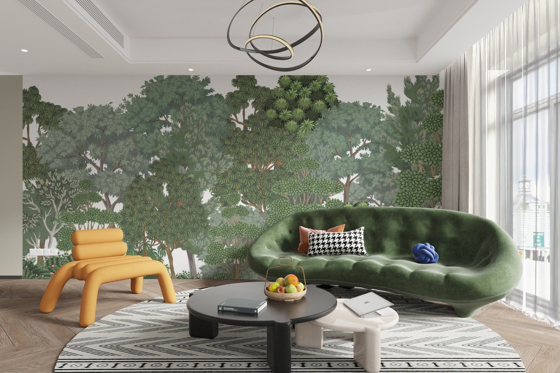 Lush forest tree mural with vibrant greenery D209
