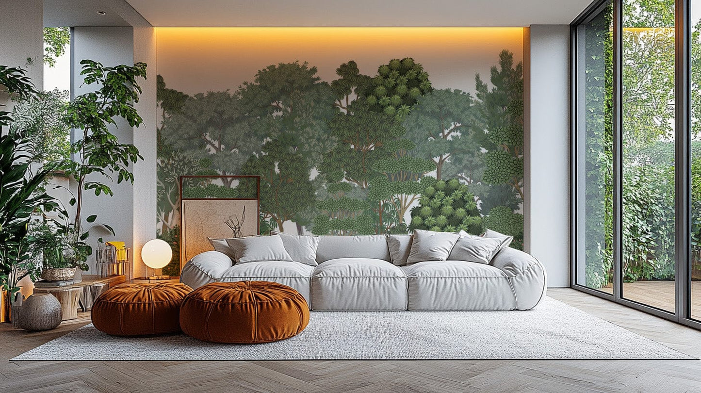 Nature-inspired green forest wall mural
 D209