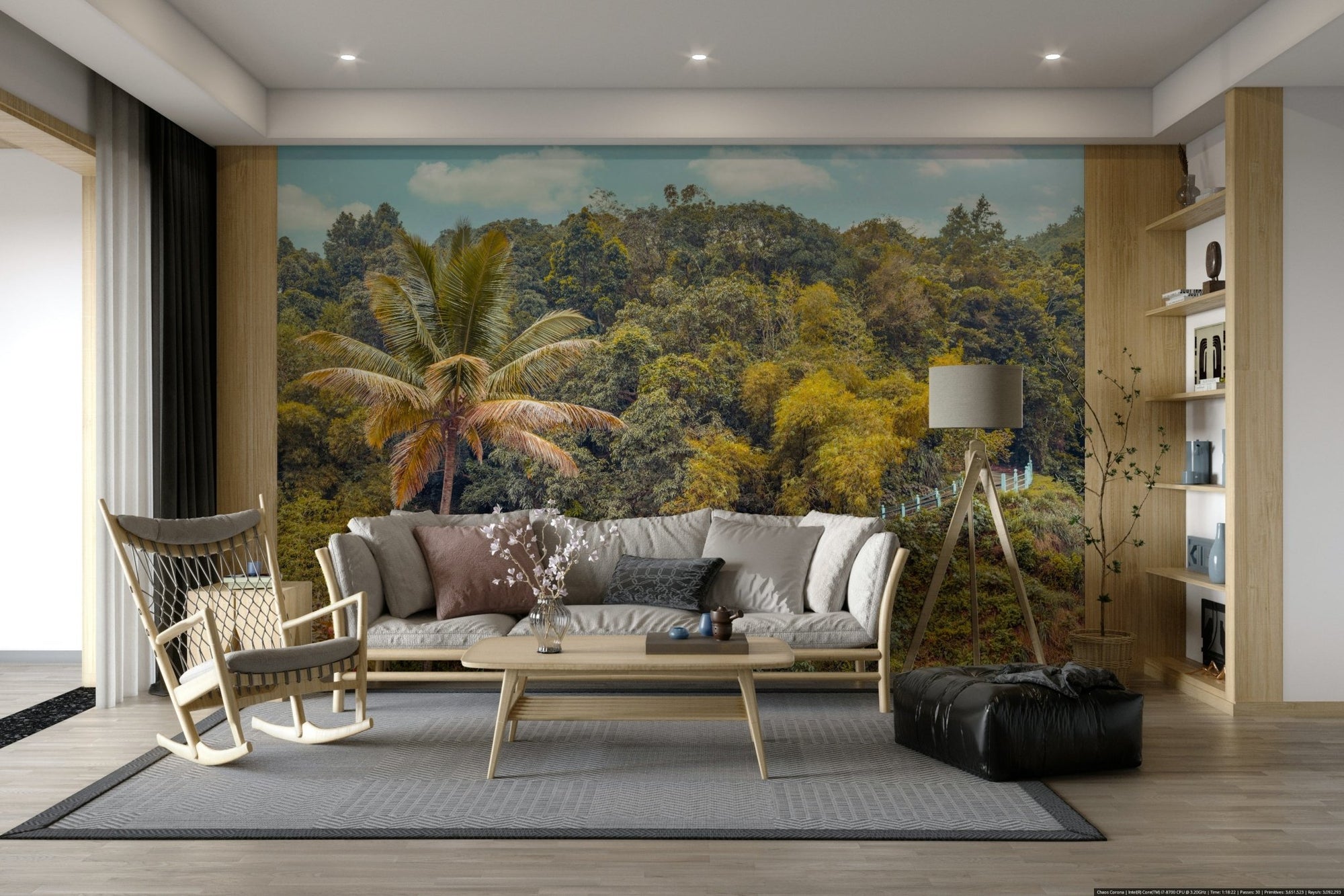 A wall mural of a lush green mountain scene. GD3486

