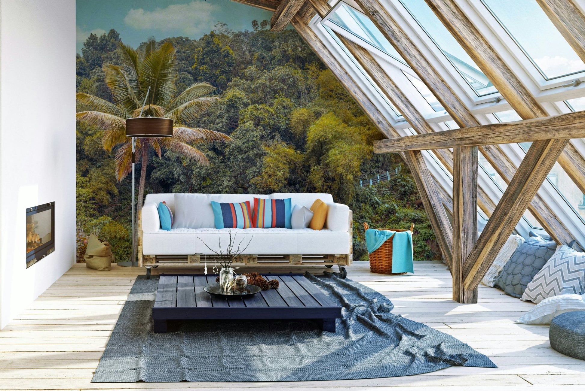 Winding pathways with white railings are visible on the slope.

