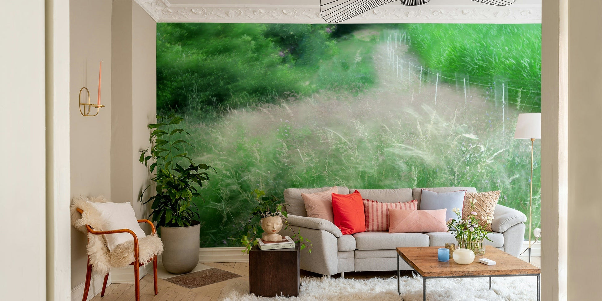 A large-scale art print of a natural scene.

