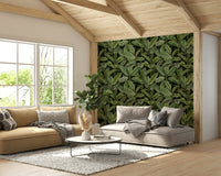 A seamless pattern of broad leaves on a wall

