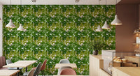 Café area with Lush Leaf Canopy Monstera Leaves Wallpaper