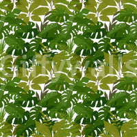 Lush Leaf Canopy Monstera Leaves Wallpaper with layered green foliage on white base