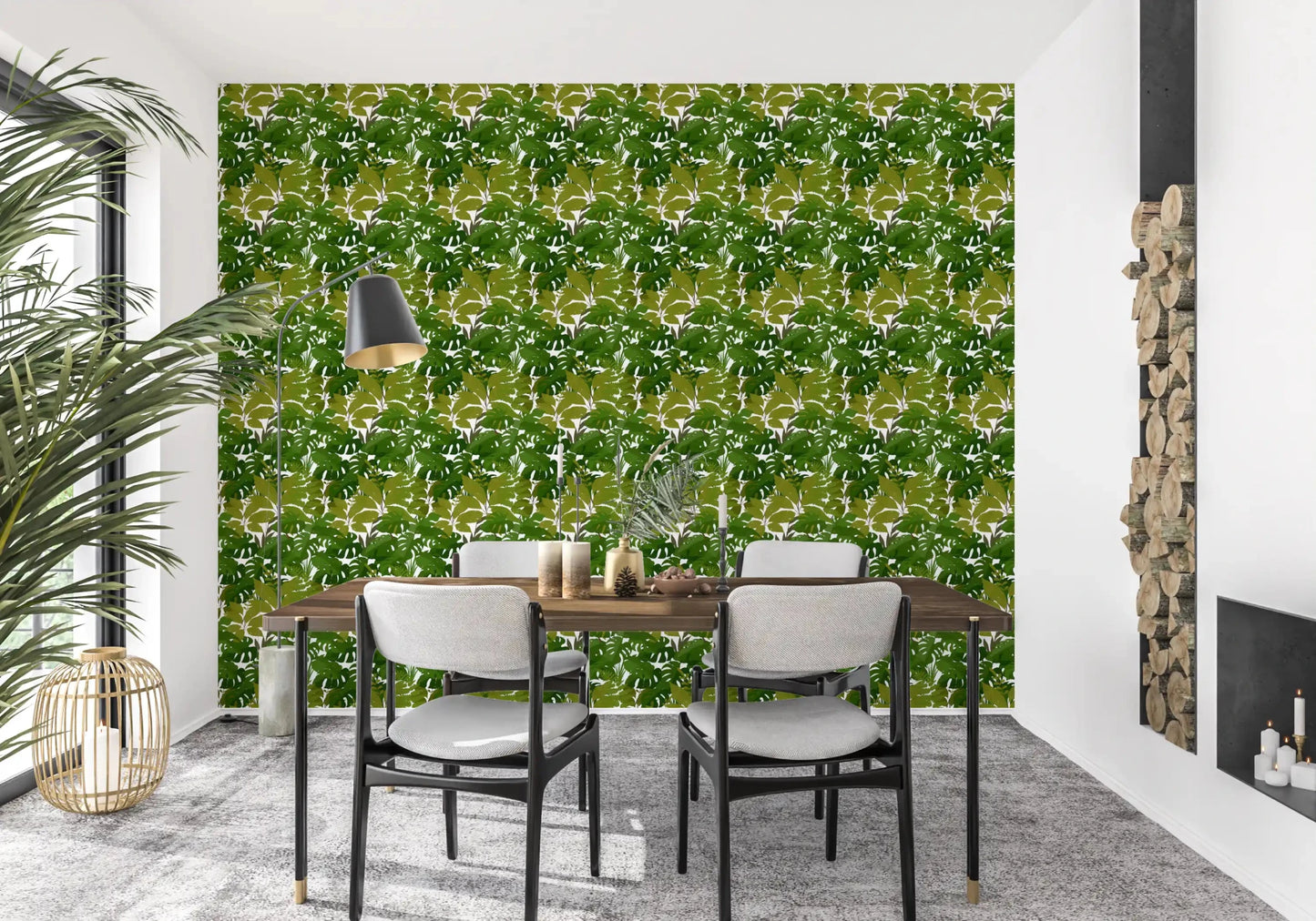 Balcony dining corner with Lush Leaf Canopy Monstera Leaves Wallpaper