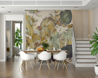 A contemplative leaf design wallpaper mural for a feature wall.