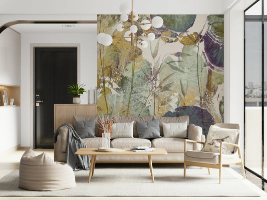 A beautiful layered leaf wallpaper mural for a modern home.