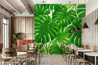 Botanical mural wallpaper in layered greens

