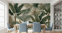 Green leaf wall mural Lush Tropical Foliage calm tones