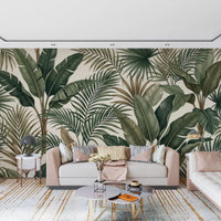 Living room Lush Tropical Foliage wall mural tropical leaf texture
