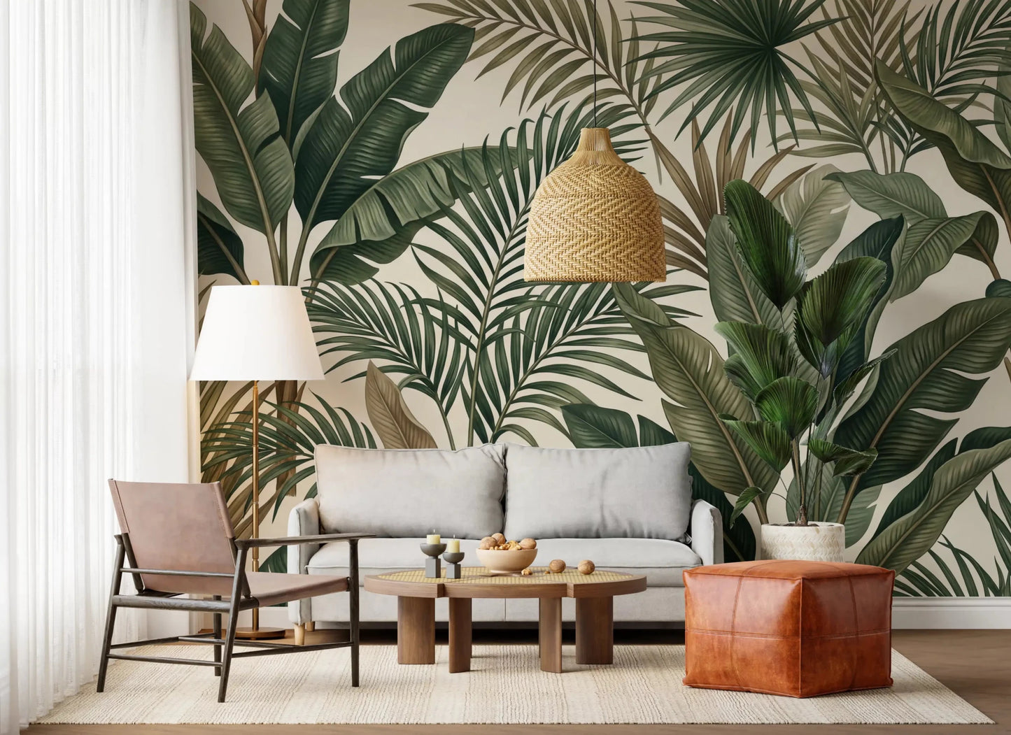 Lush Tropical Foliage mural showing detailed plant texture