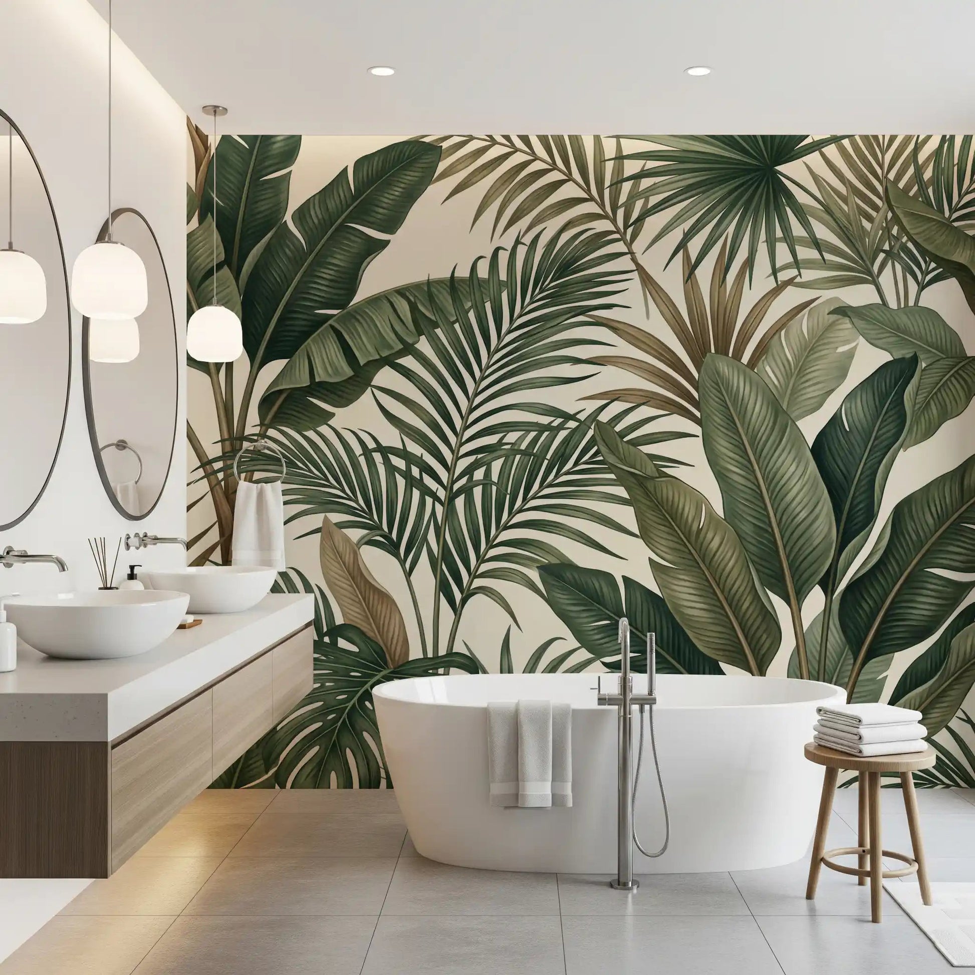 Bathroom Lush Tropical Foliage wall mural layered leaf pattern