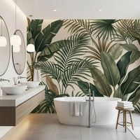 Bathroom Lush Tropical Foliage wall mural layered leaf pattern