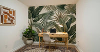 Lush Tropical Foliage wall mural with light base leaves