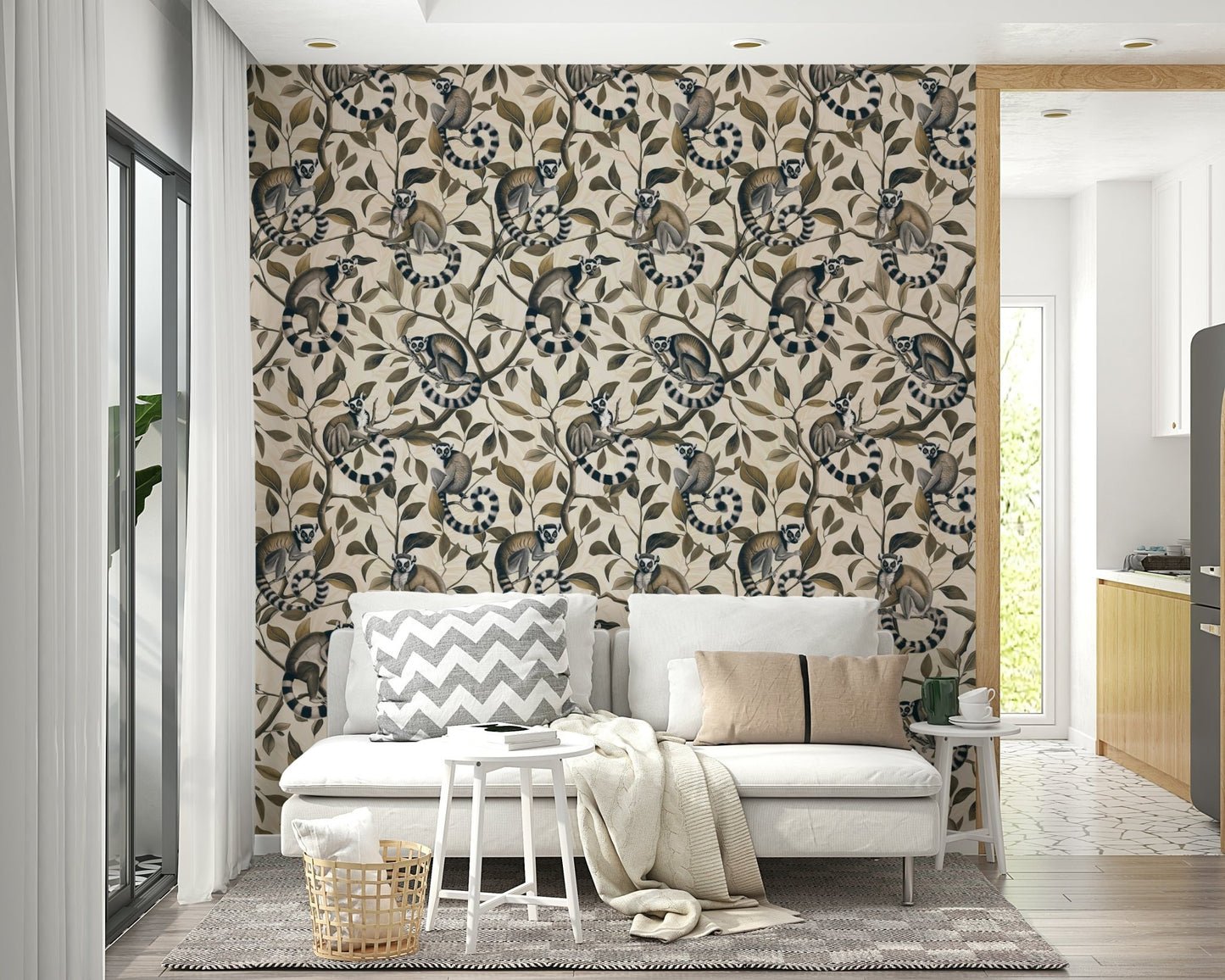 Lemurs and leaves wall mural pattern

