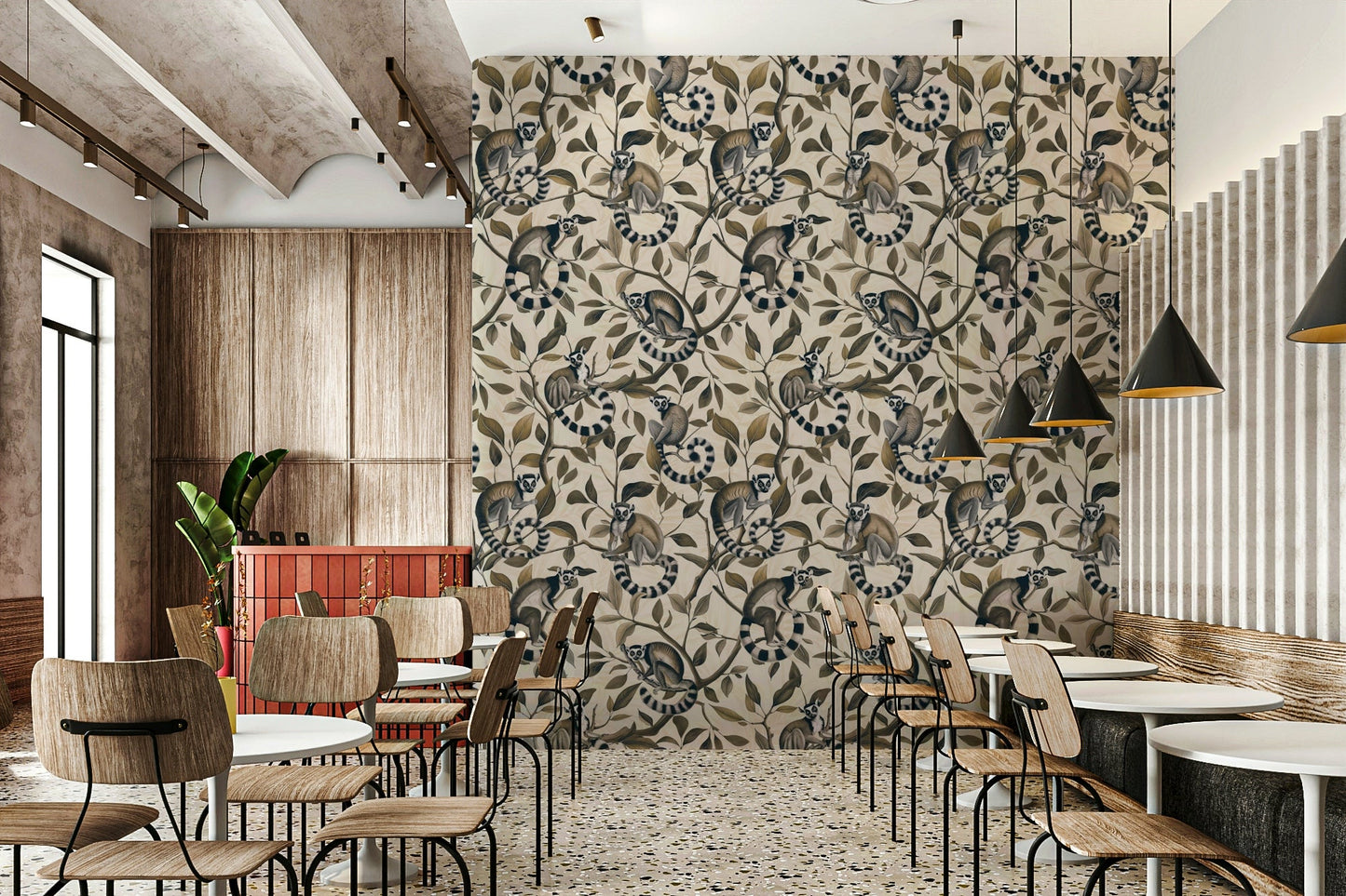 Beige background wallpaper with lemurs

