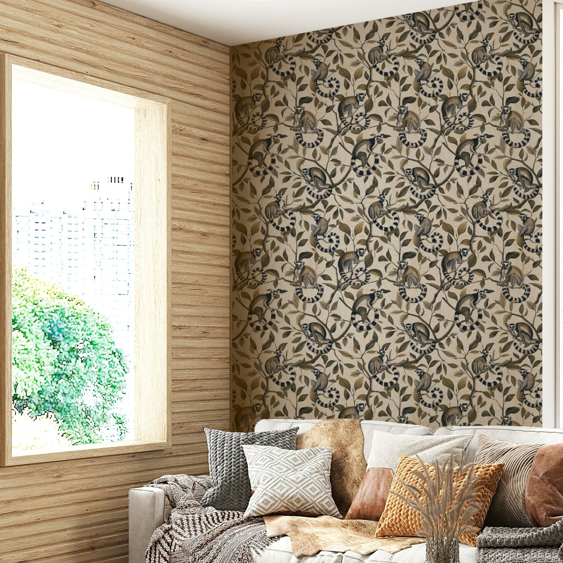 Ring-tailed lemurs on tree branches wallpaper

