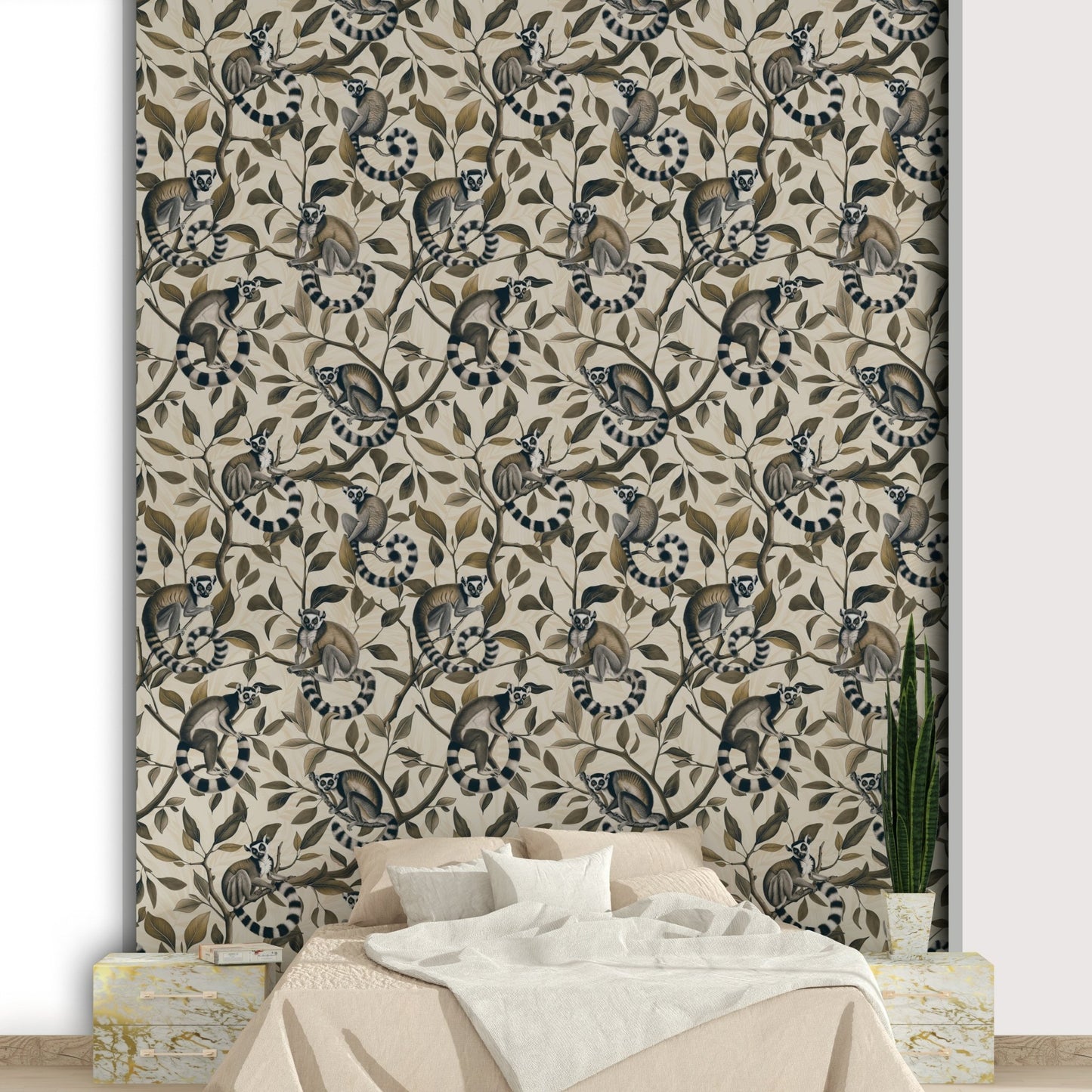 Tropical monkey mural in kids room style

