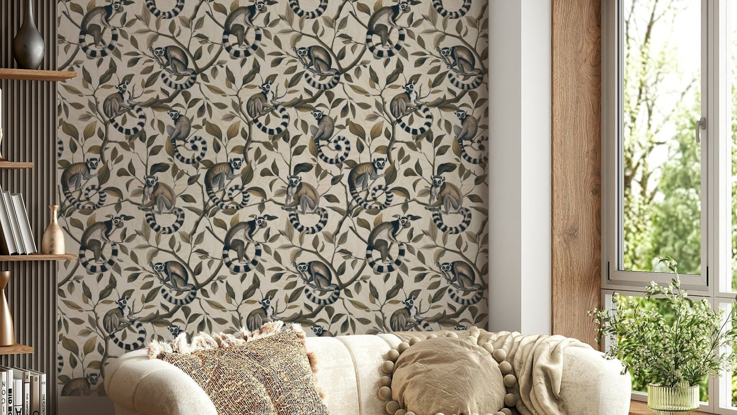 Lemur monkey mural wallpaper full design

