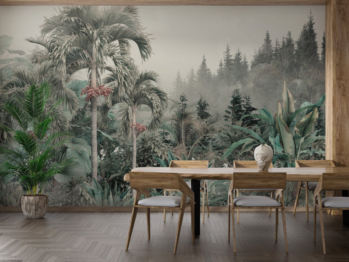 Lush green jungle trees wallpaper mural A379
