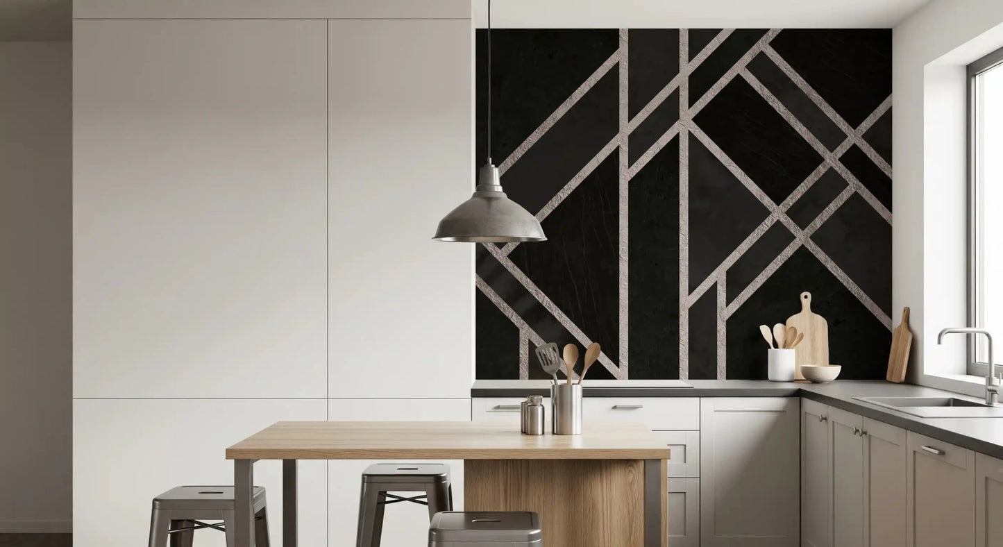 Luxe Black Art Deco wall mural with clean geometric lines and contrast, GD9288