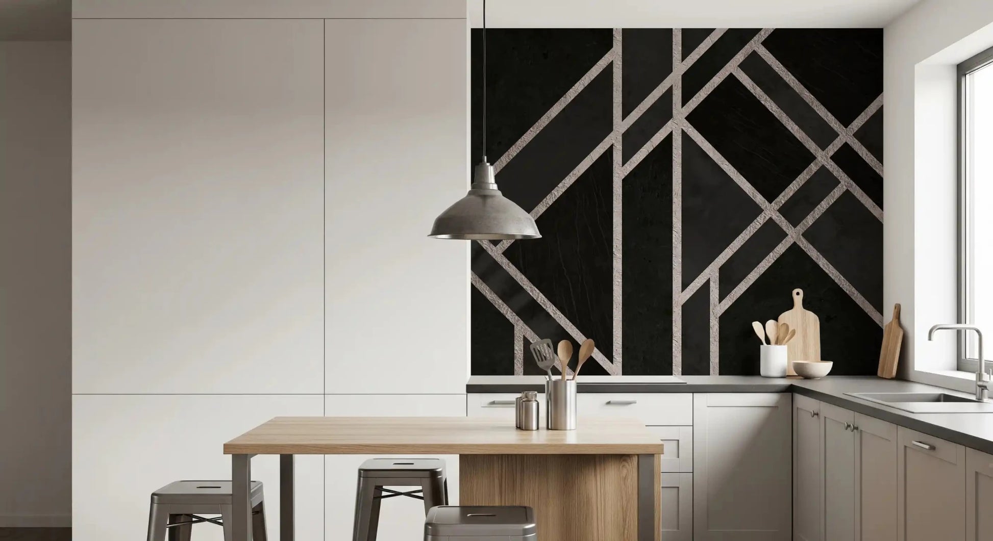Luxe Black Art Deco wall mural with clean geometric lines and contrast, GD9288