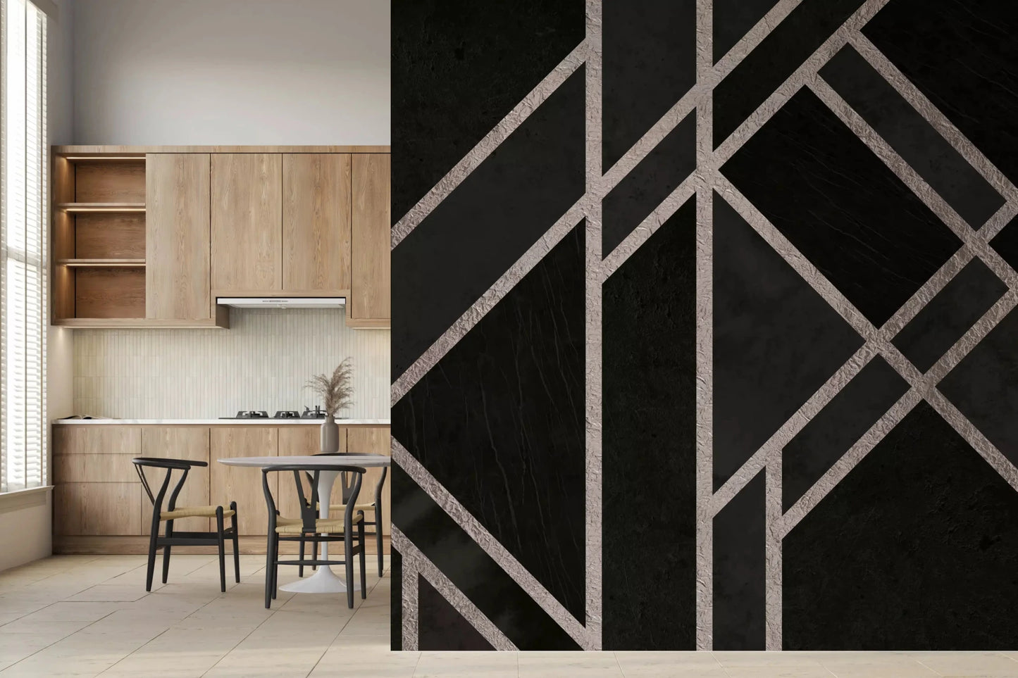 Dark deco surface featuring Luxe Black Art Deco wall mural styling, GD9288