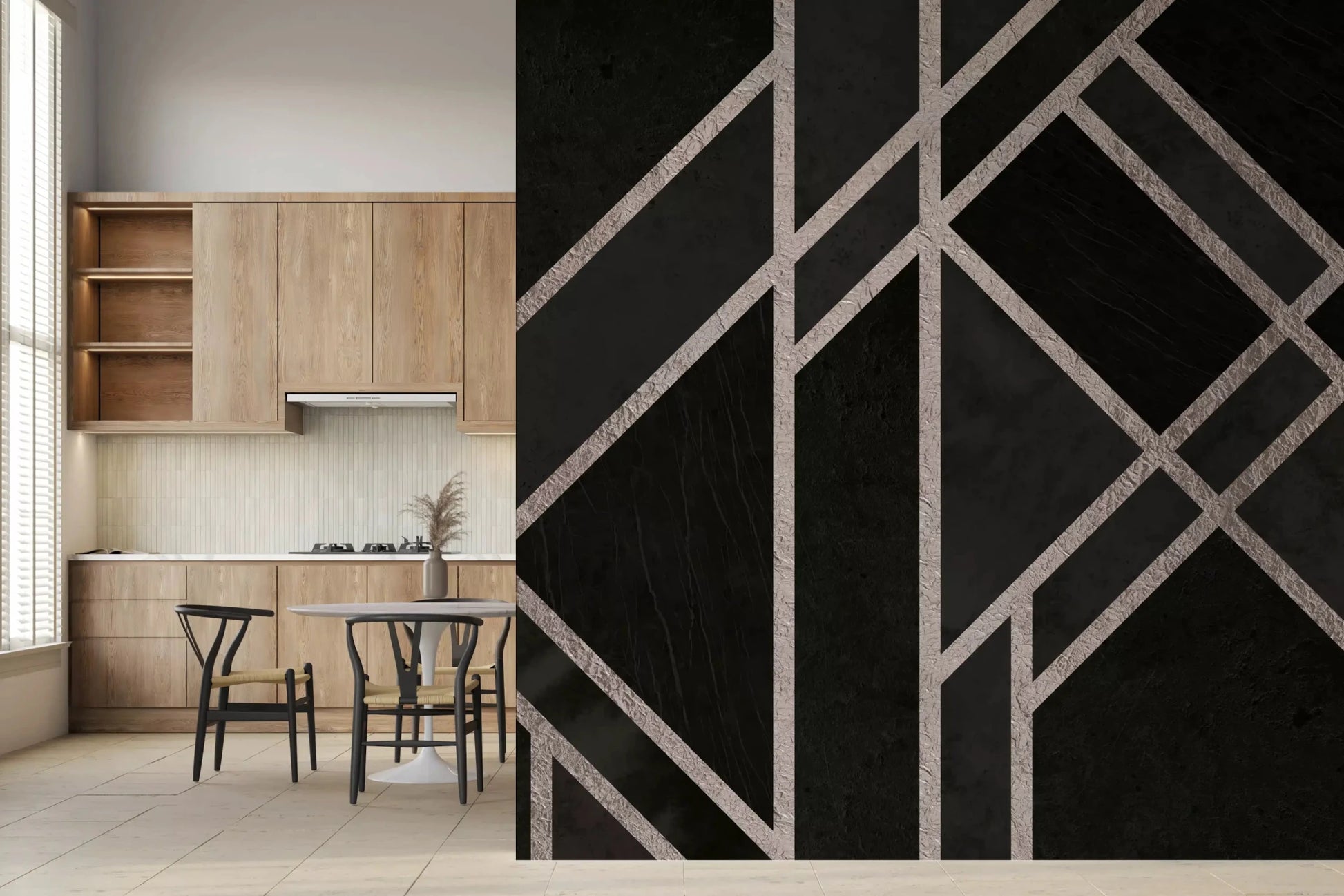 Dark deco surface featuring Luxe Black Art Deco wall mural styling, GD9288