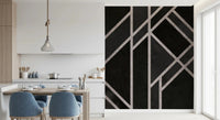 Refined black wall mural showing Luxe Black Art Deco line composition, GD9288