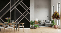 Graphic wall finish with Luxe Black Art Deco mural and angular detail, GD9288