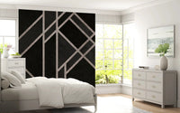 Bedroom wall in Luxe Black Art Deco mural with sharp deco framing, GD9288