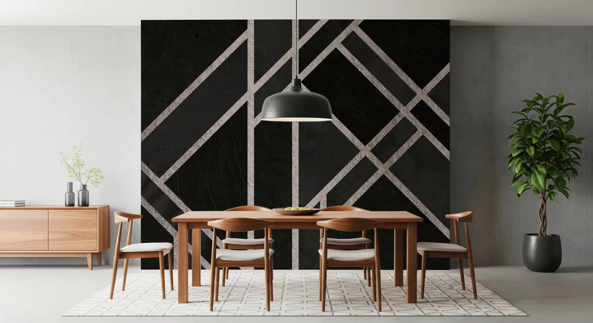 Structured line pattern in Luxe Black Art Deco wall mural design, GD9288