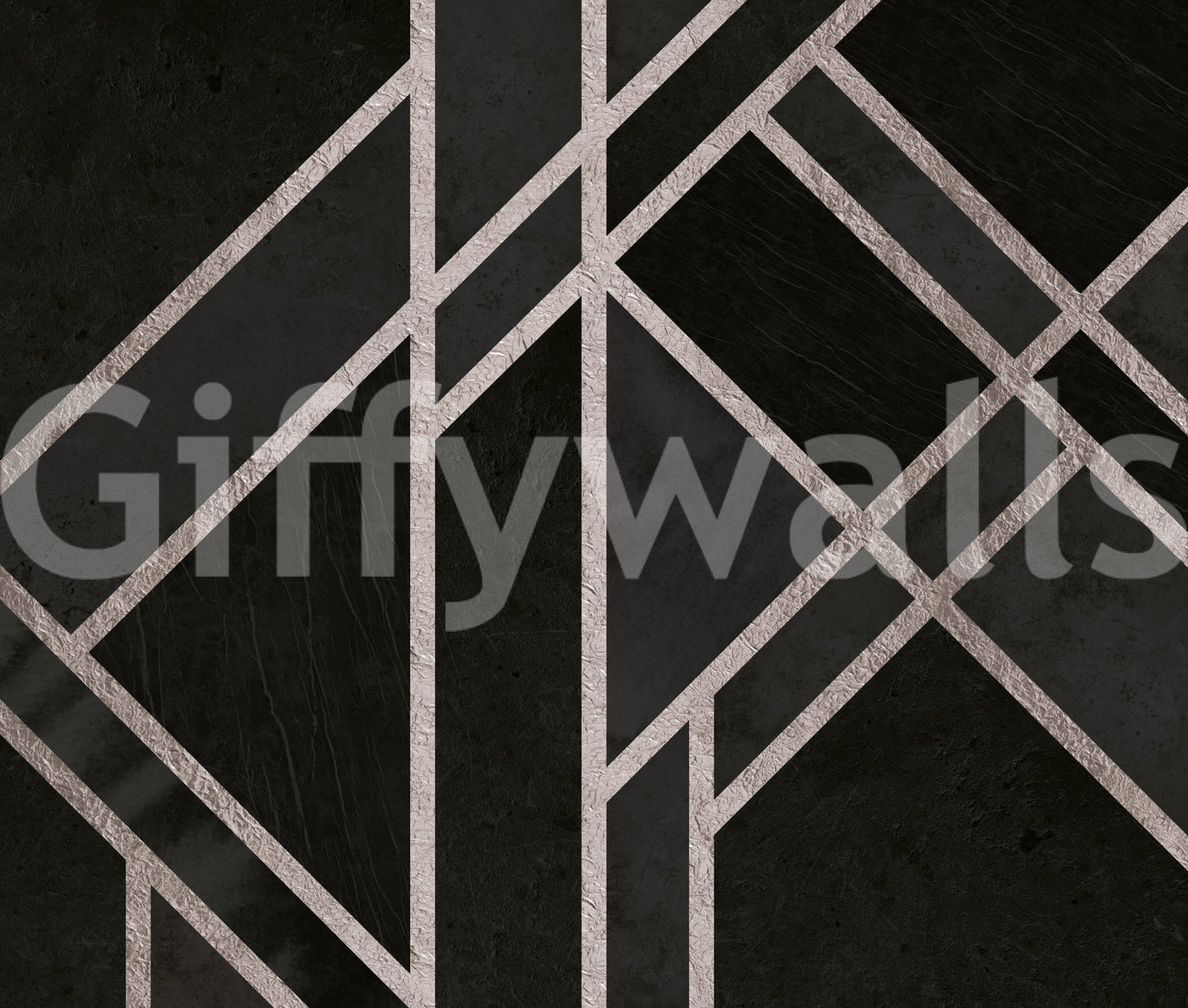 Luxe Black Art Deco mural with elegant geometry on a rich black ground, GD9288