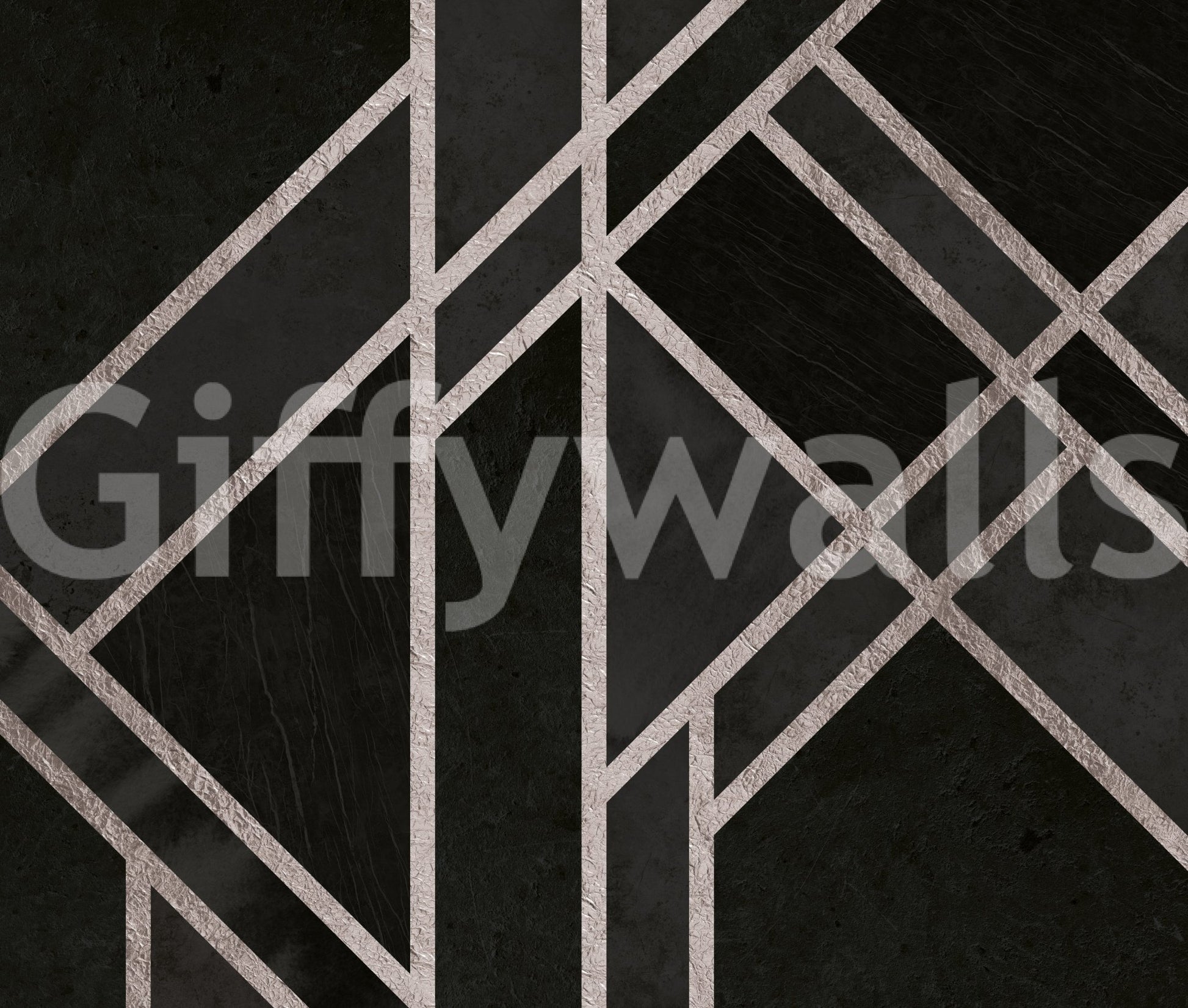 Luxe Black Art Deco mural with elegant geometry on a rich black ground, GD9288