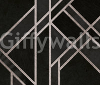 Luxe Black Art Deco mural with elegant geometry on a rich black ground, GD9288