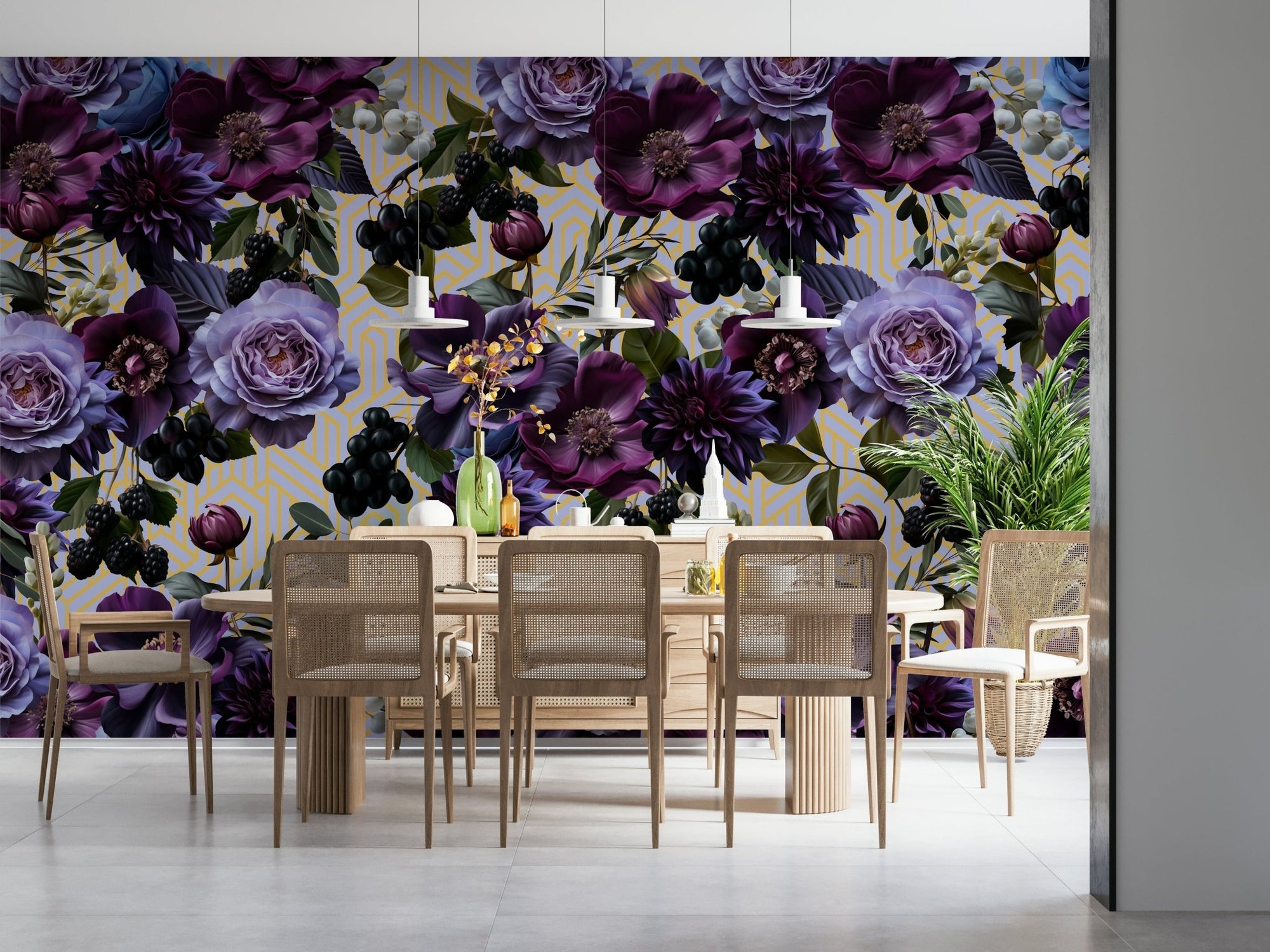 A beautiful luxury floral wallpaper mural with Art Deco style., GD5293