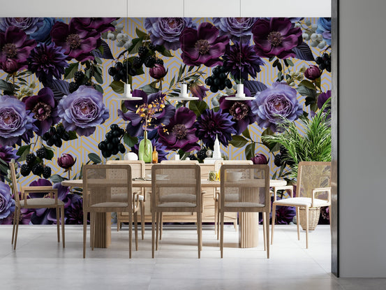 A beautiful luxury floral wallpaper mural with Art Deco style., GD5293