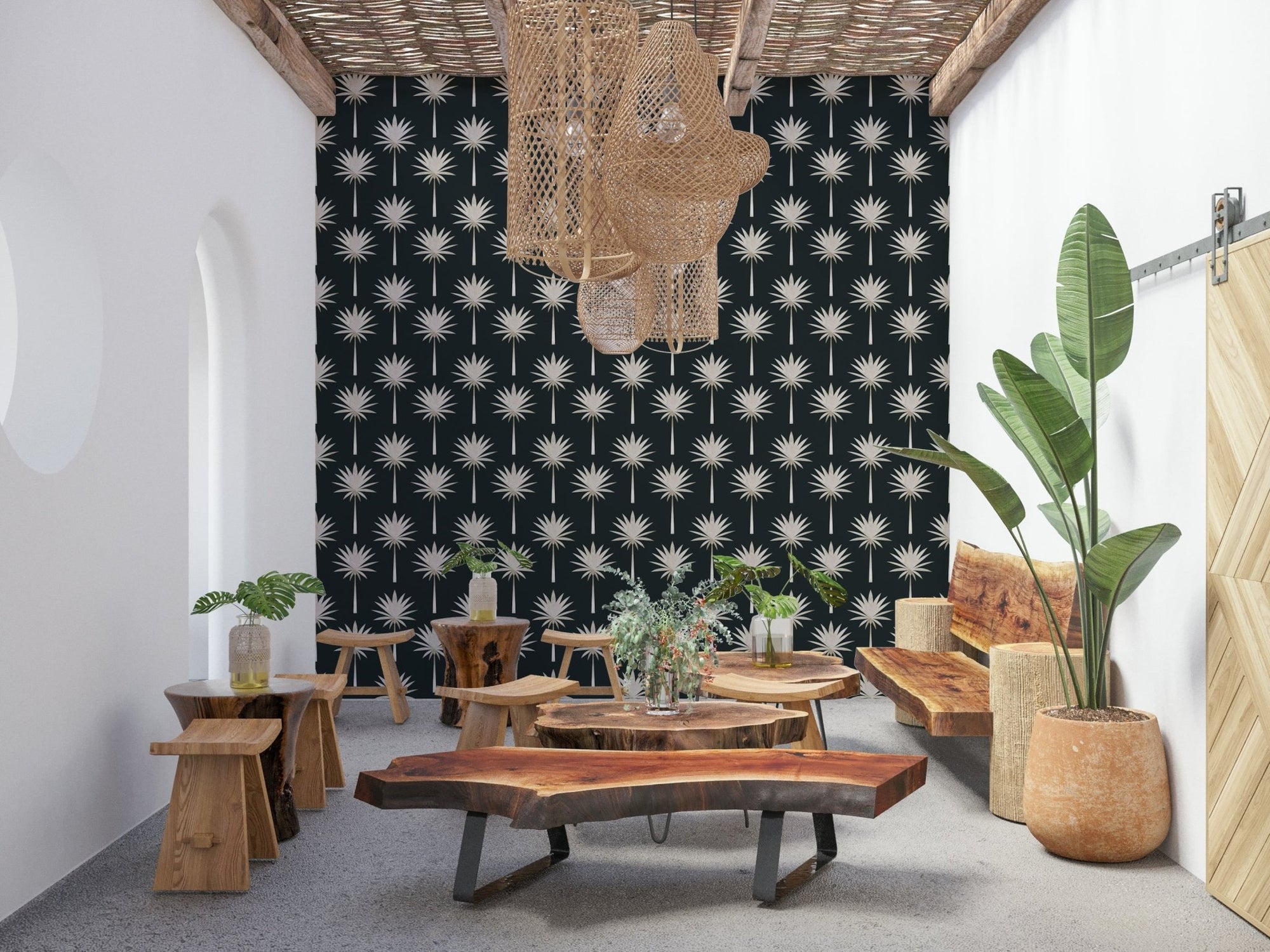 Chic repeating Luxe Palms Art Deco Tropical Flair Wallpaper pattern., GD6459