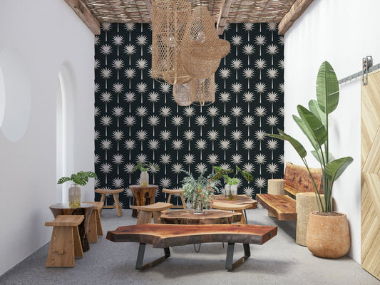 Chic repeating Luxe Palms Art Deco Tropical Flair Wallpaper pattern.