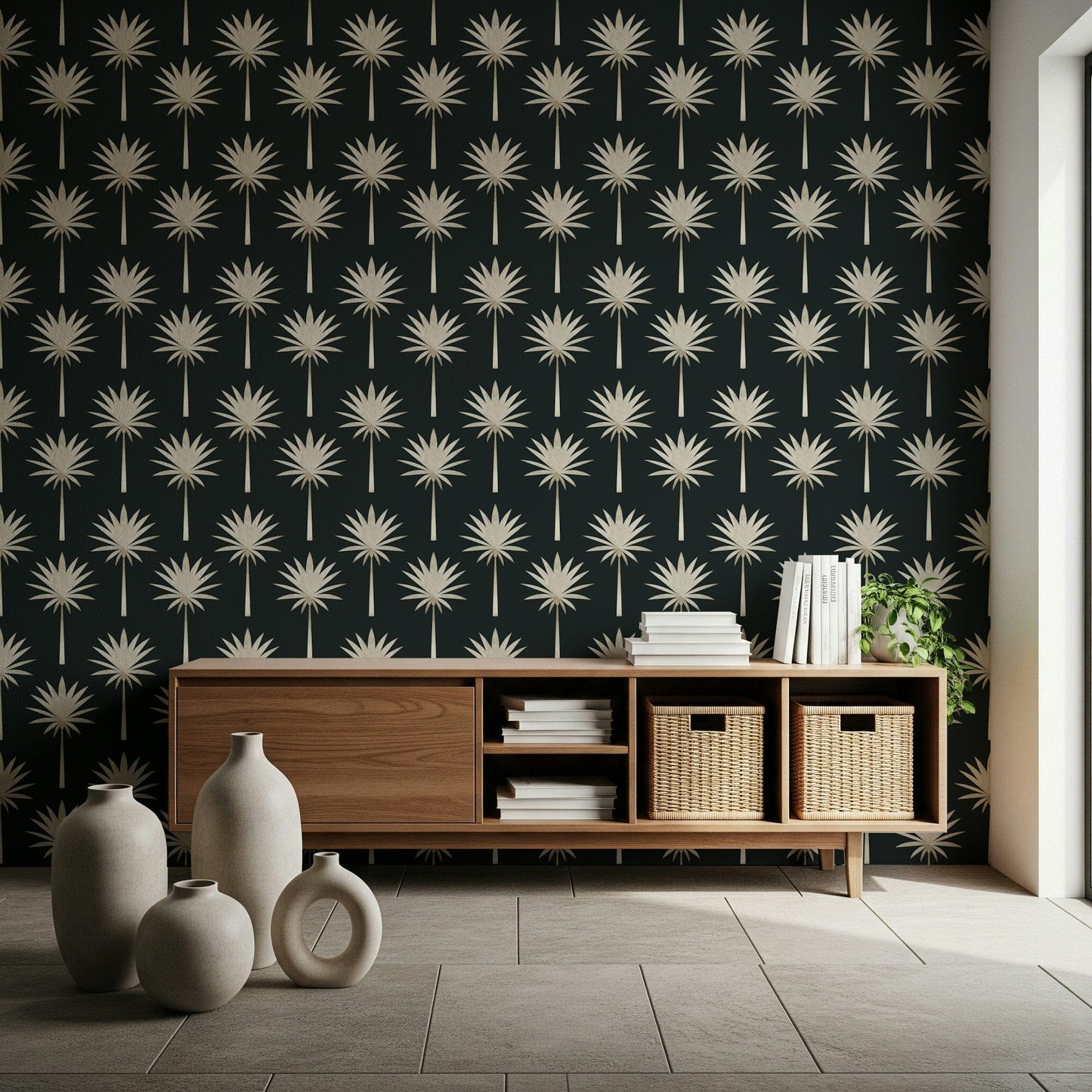 Art Deco style Luxe Palms Art Deco Tropical Flair Wallpaper design.