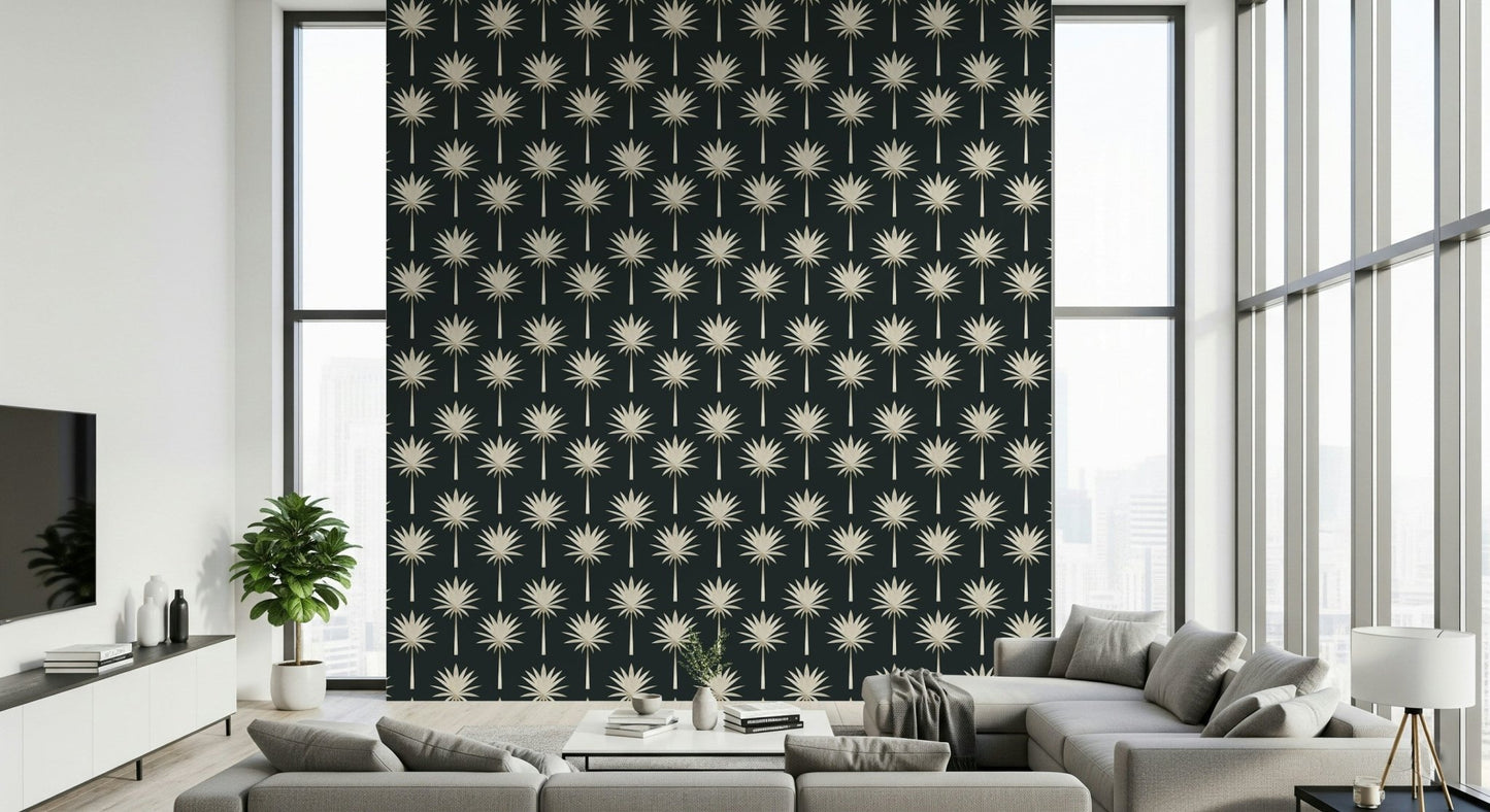 Bold repeating Luxe Palms Art Deco Tropical Flair Wallpaper design image.