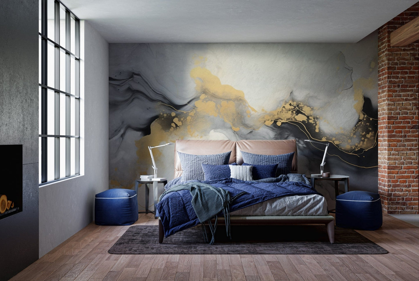 Stunning white marble with gold details and black swirls.