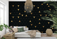 High-end apartment decor with the Luxury Black and Gold Triangles Wall Mural.