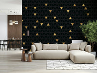 Black and gold abstract design of the Luxury Black and Gold Triangles Wall Mural.