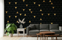 Metallic gold lines on the dark Luxury Black and Gold Triangles Wall Mural.